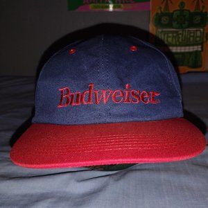 Vintage 80s Budweiser beer promo embroidered snapback navy blue red hat